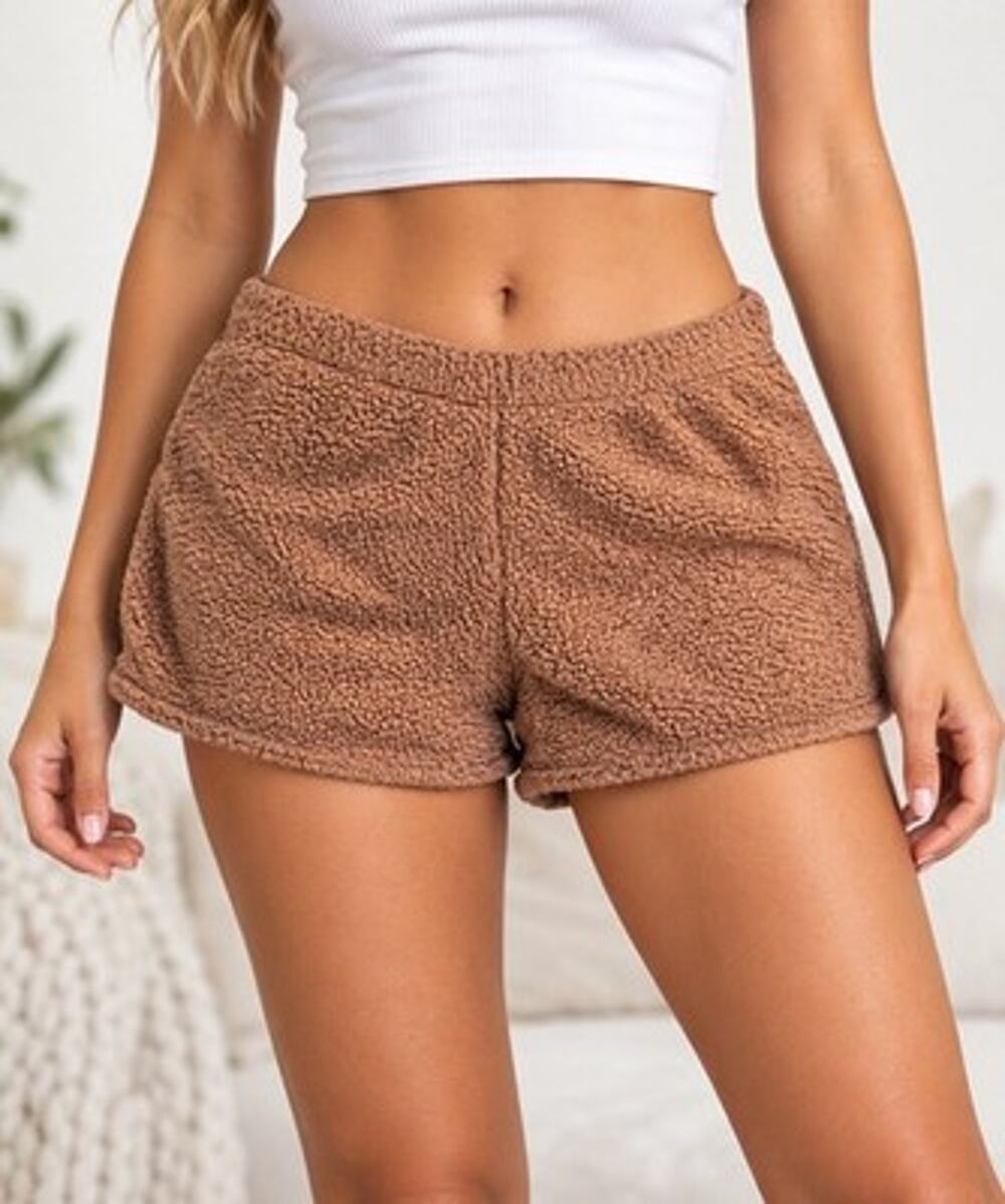 Victoria’s Secret PINK Teddy Fleece Lounge Shorts Brown Y2K Cozy Size Large